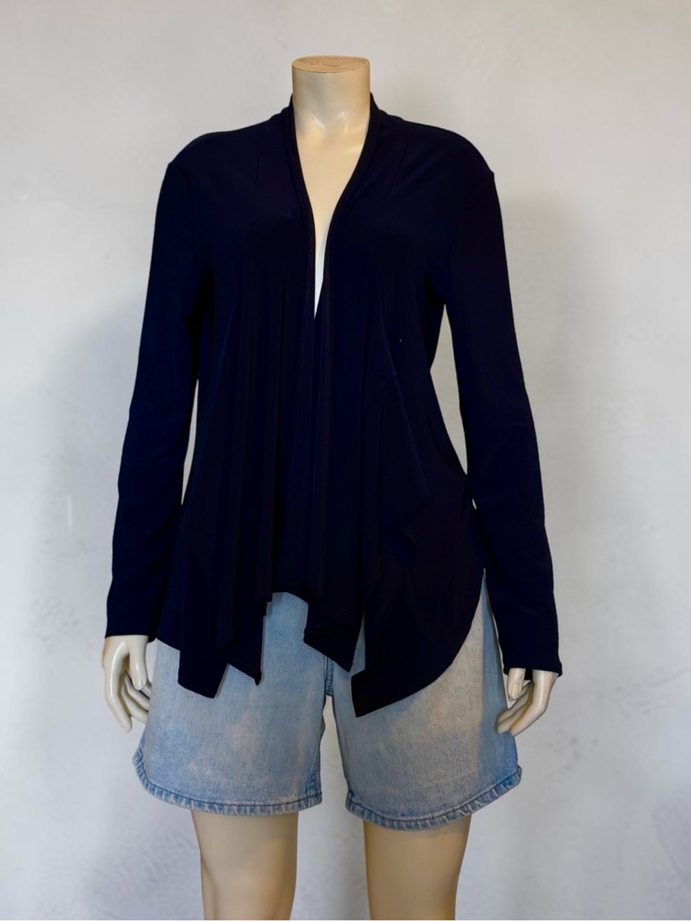 Compli K Dark Navy Blue Open-Front Draped Cardigan Size Medium Long Sleeve
